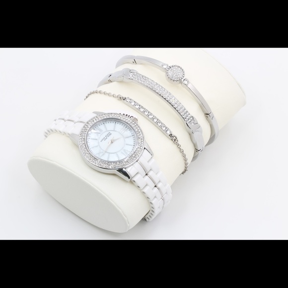 Anne Klein Womens White Ceramic Silver Watch Set - Picture 7 of 8